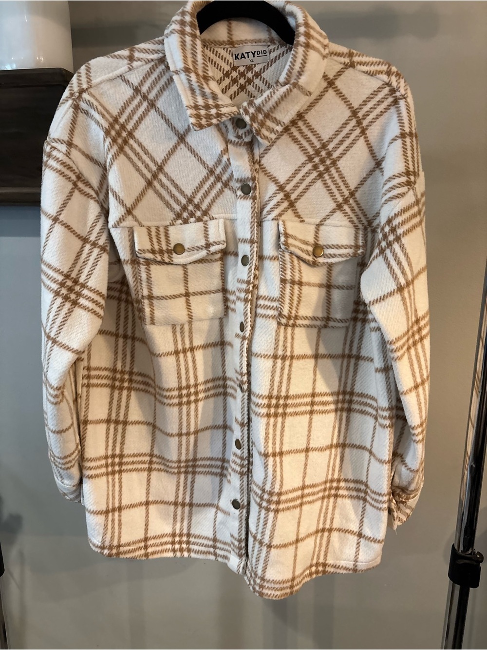 Katydid Cream & Tan Plaid Shacket with Snap Front - Picture 1 of 7